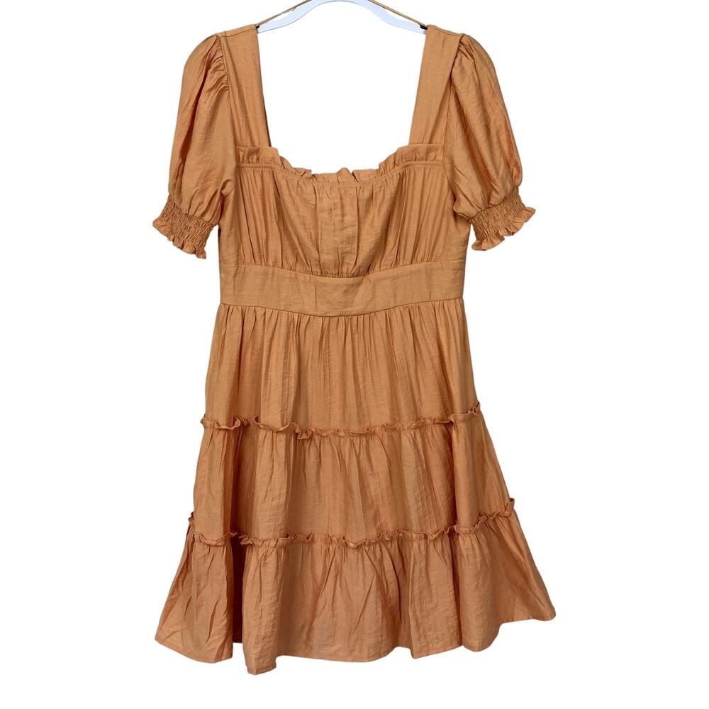 Mine Dress Womens Large Peach Smocked Ruffle Tiered Prairie Milkmaid Pastel Boho